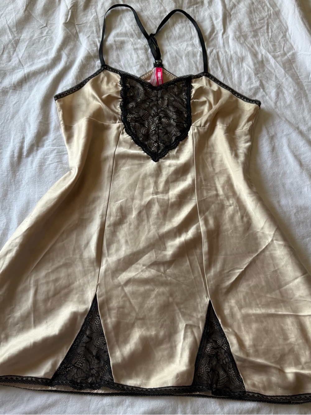 Vintage y2k Cosmopolitan Champagne Slip with Black Lace Insets